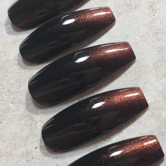 Custom Gel Press on nails fall ombre black maroon fade chocolate cherry - Picture 6 of 9